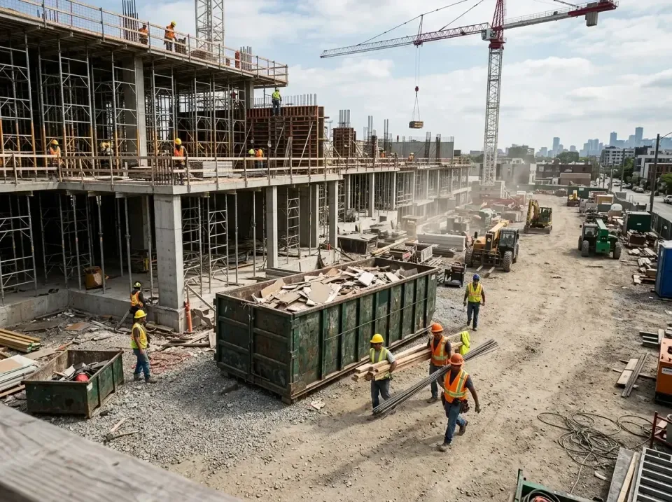 commercial-construction-site-w-002 — frequently asked questions, Low Cost Construction Dumpster Rental in Providence Village…